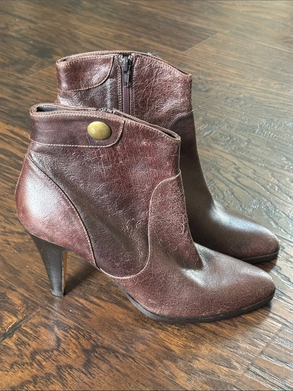 Faconnable Dark Brown Leather Pointed Toe Ankle Booties